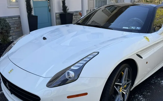 A white Ferrari California, clean and glossy after a detail